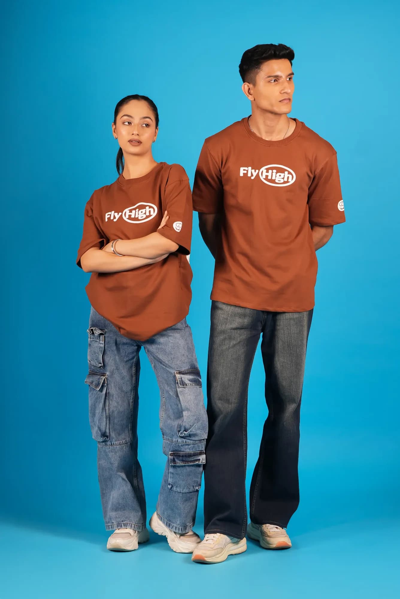 Brown Fly High oversized T-shirt on model
