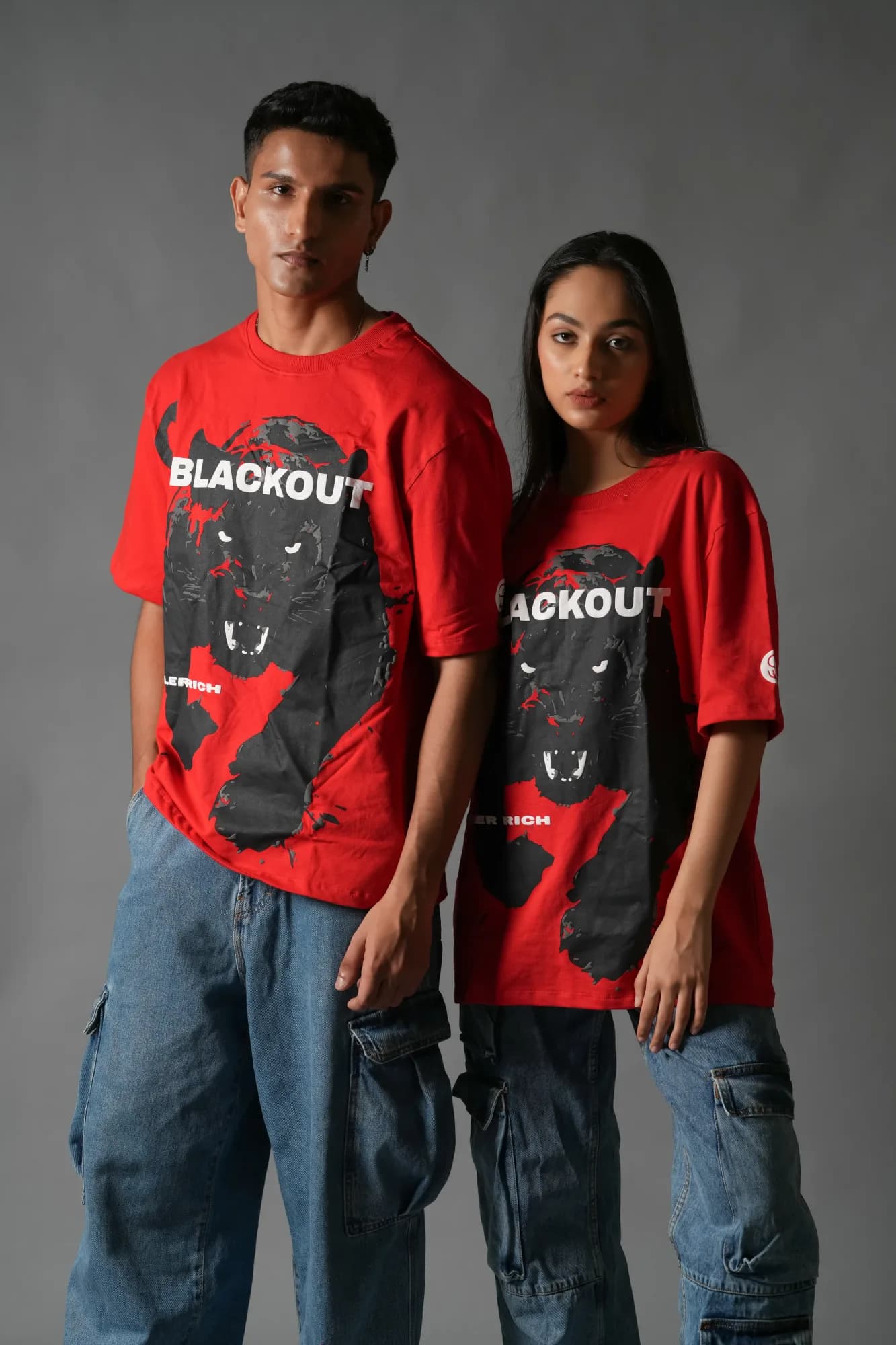 Red Blackout oversized T-shirt on model